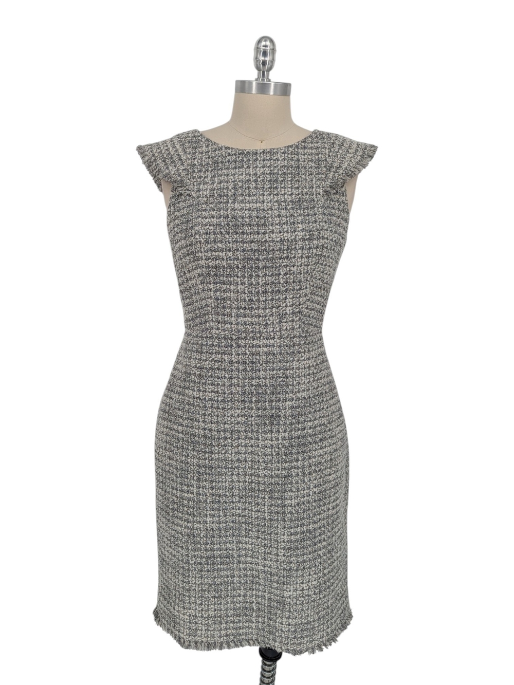 01272 J Crew Tweed Sheath Dress White Gray size 6 preppy Business casual fall